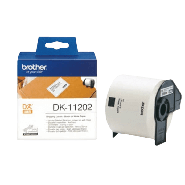 Brother Original DK11202 62 x 100 mm, 300 stk. Svart tekst / hvit teip