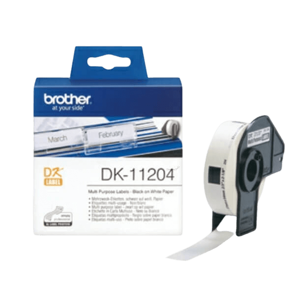 Brother Original DK11204 17 x 54 mm, 400 stk. Svart tekst / hvit teip