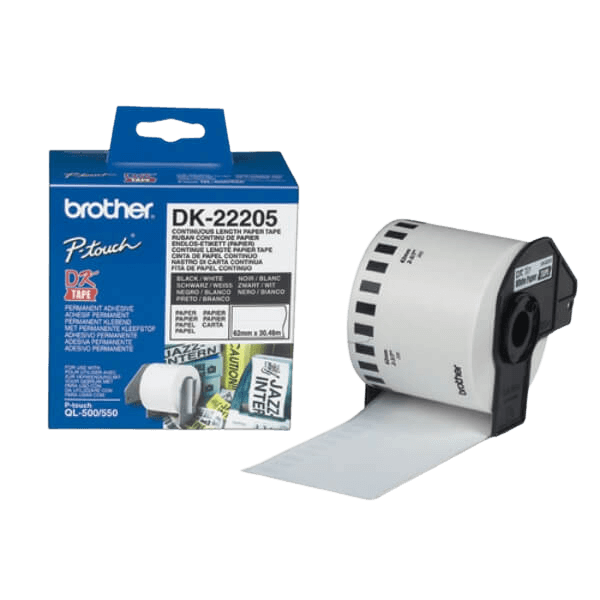 Brother Original DK22205 62mm x 30,48m Hvit adresseetikett