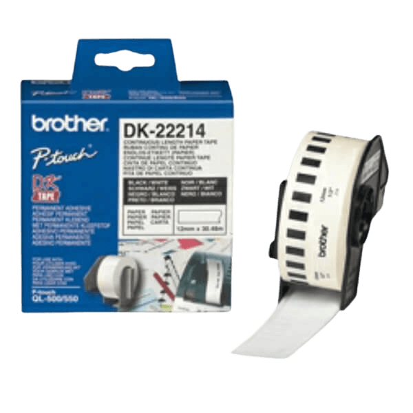 Brother Original DK22214 12mm x 30.48m Hvit teip