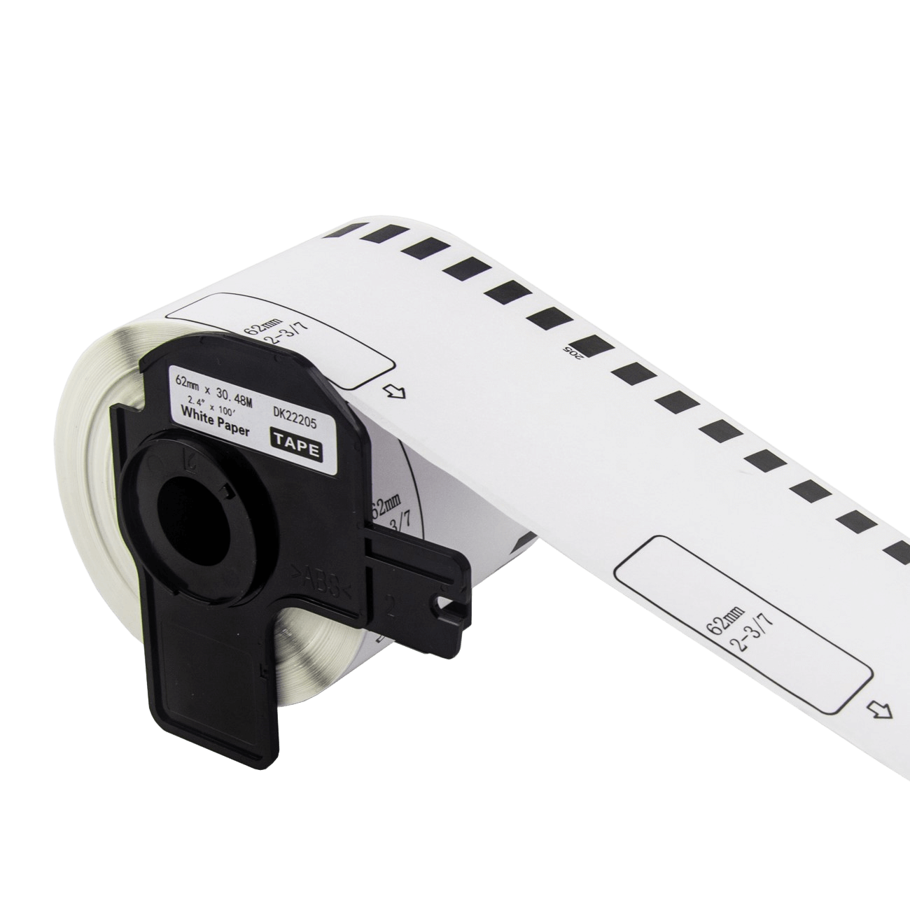 PixoJet Brother DK44205 62 mm x 30 m Svart tekst / hvit teip