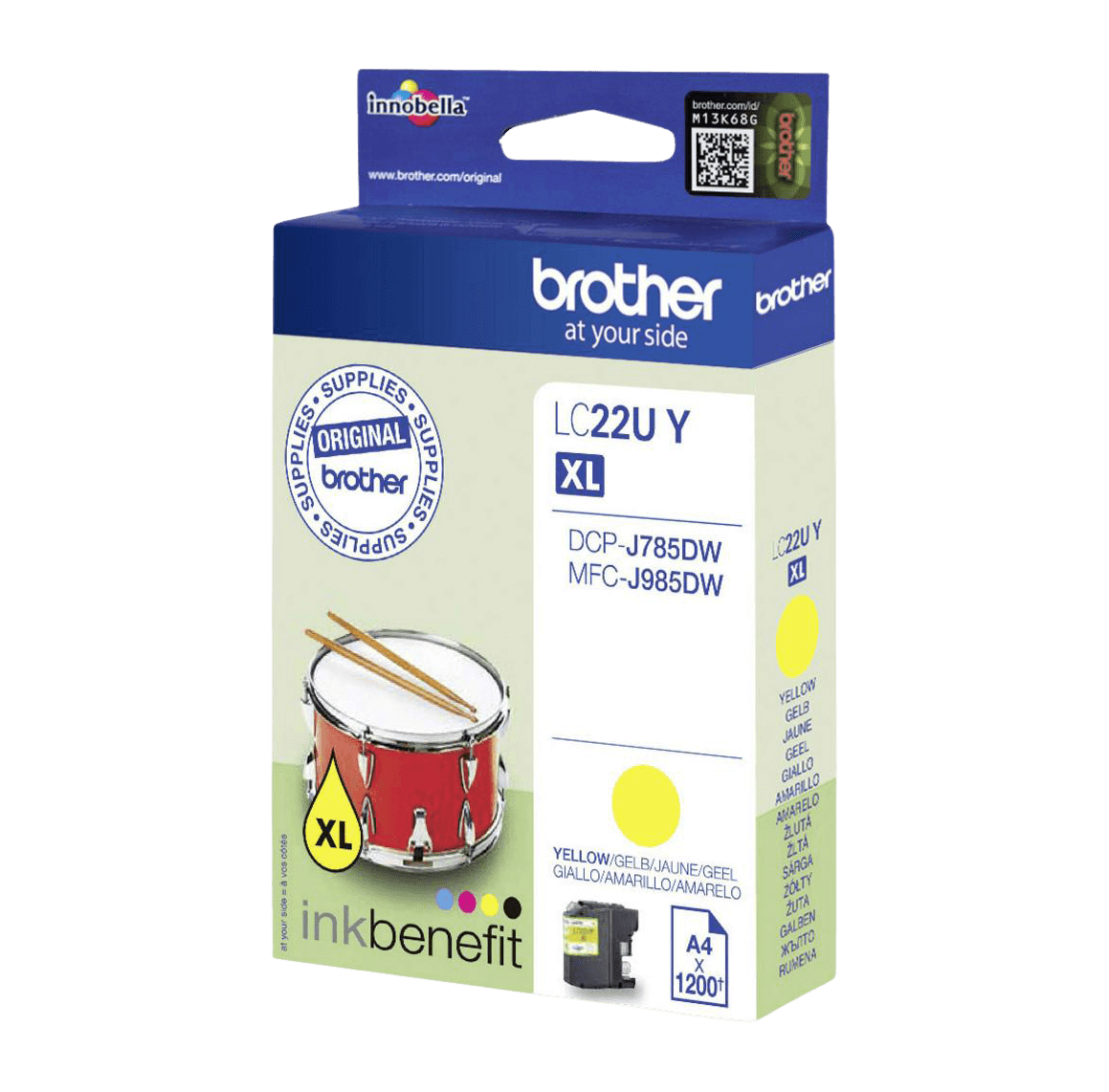 Brother Original LC22UY gul blekkpatron | Innhold: 1200 sider