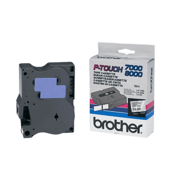 Brother Original TX141 18 mm x 15 m Svart tekst / Gjennomsiktig teip