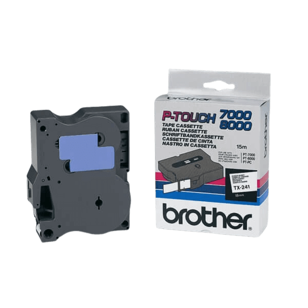 Brother Original TX241 18 mm x 15 m Svart tekst / hvit teip