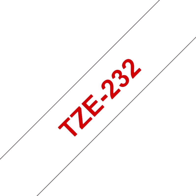 PixoJet Brother TZe-232 12 mm x 8 m Rød tekst / Hvit teip