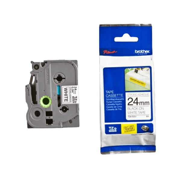 Brother Original TZe-S251 24 mm x 8 m Svart tekst / hvit teip