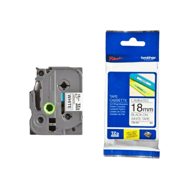 Brother Original TZe241 18 mm x 8 m Svart tekst / hvit teip