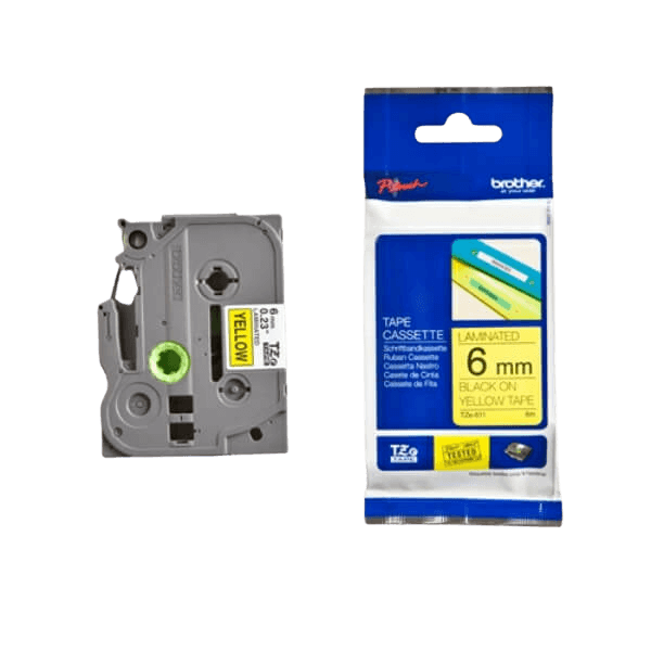 Brother Original TZe611 9 mm x 8 m Svart tekst / gul teip