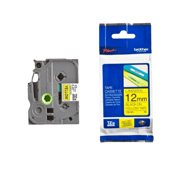Brother Original TZe631 12 mm x 8 m Svart tekst / gul teip