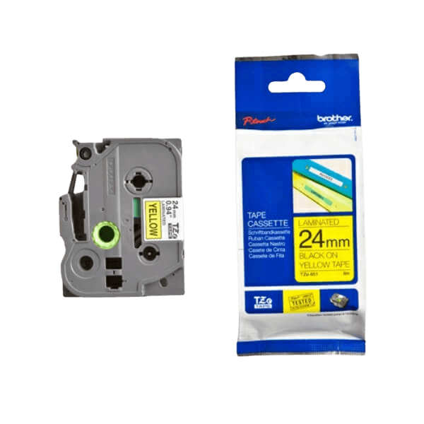 Brother Original TZe651 24 mm x 8 m Svart tekst / gul teip