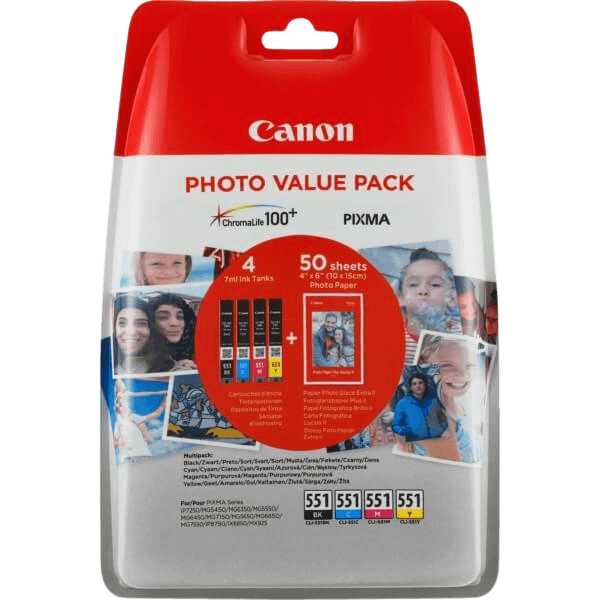 Canon Original CLI-551 6508B005 CMYK rabattpakke | Innhold: 11 + 4x 7 ml.
