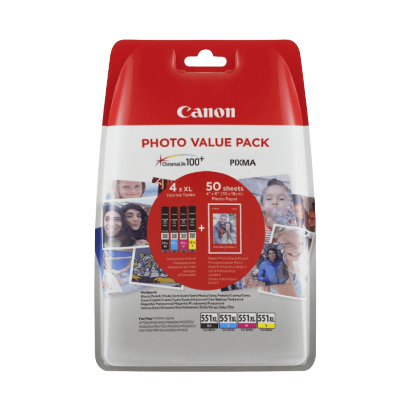 Canon Original CLI-551XL 6443B006 CMYK rabattpakke | Innhold: 4 x 11 ml.