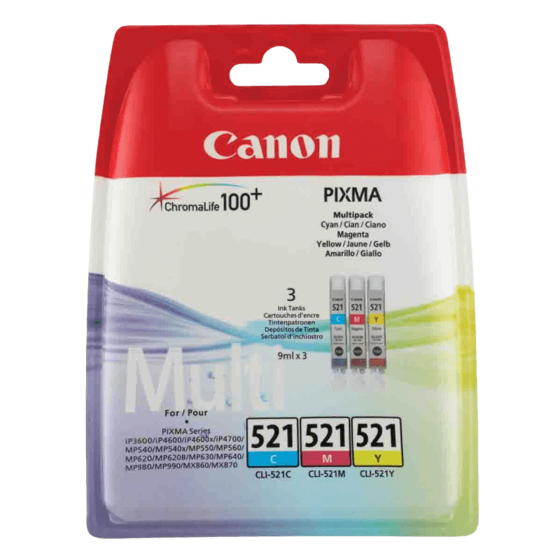 Canon Original CLI521CMY 2934B010 3 farger i én rabattpakke | Innhold: 27 ml.