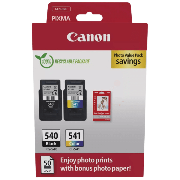 Canon Original PG-540 + CL-541 + Papir 5225B013 CMYK rabattpakke | Innhold: 8 + 8 ml.