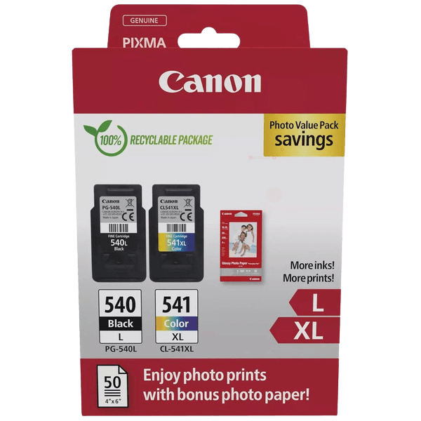 Canon Original PG-540L + CL-541XL + Papir 5224B012 CMYK rabattpakke | Innhold: 11 + 15 ml.