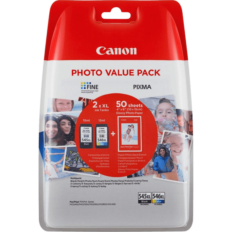 Canon Original PG-545XL + CL-546XL + PAPIR 8286B006 CMYK rabattpakke | Innhold: 700 sider