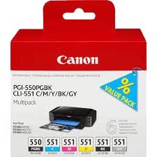 Canon Original PGI-550 / CLI-551 6496B005 CMYGYK rabattpakke | Innhold: 15 + 5x 7 ml.