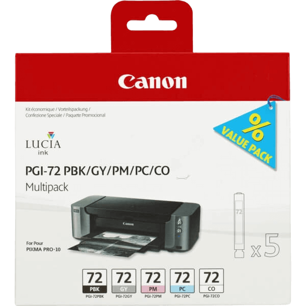 Canon Original PGI-72PH 6403B007 PBK/GY/PM/PC/CO rabattpakke | Innhold: 5 X 14 ml.