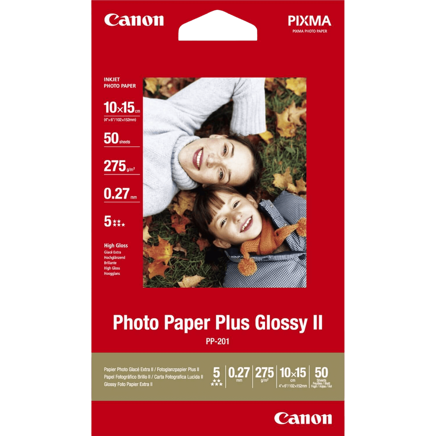 Canon Papir PP-201 Glansfuldt Fotopapir Plus II 10x15 2311B003 papir foto 10x15 | Innhold: 50 sider
