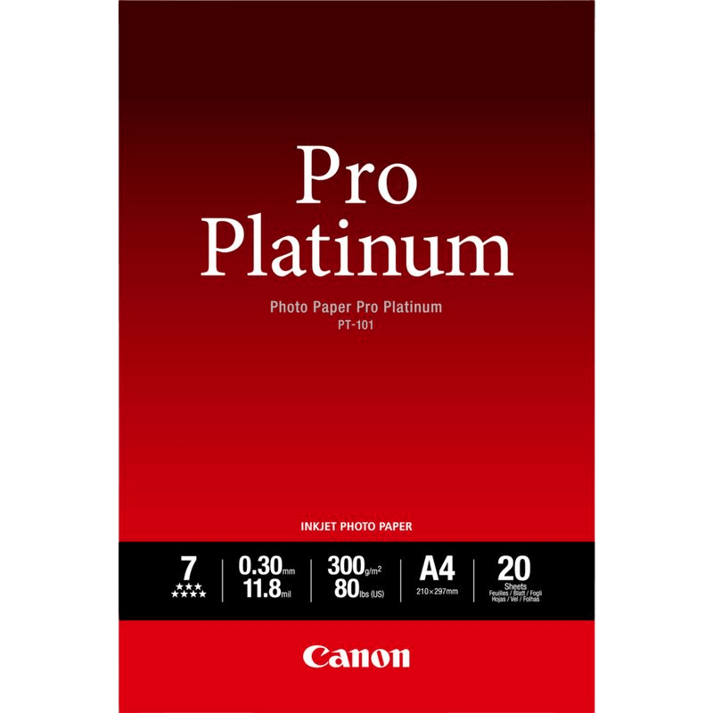 Canon PT-101 Pro Platinum glanset fotopapir A4, 20 ark (2768B016)