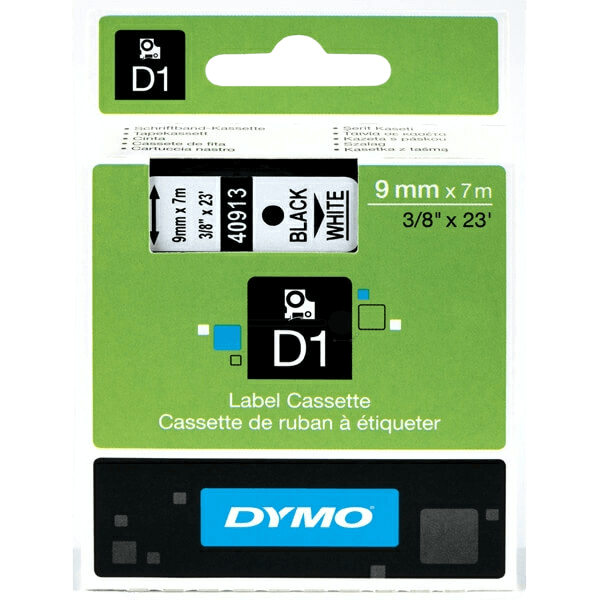 Dymo Original D1 40913 S0720680 9 mm x 7 m Svart tekst / hvit teip