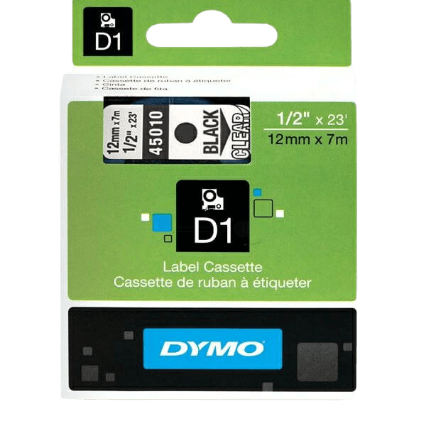 Dymo Original D1 45010 S0720500 12 mm x 7 m Svart tekst / Gjennomsiktig teip