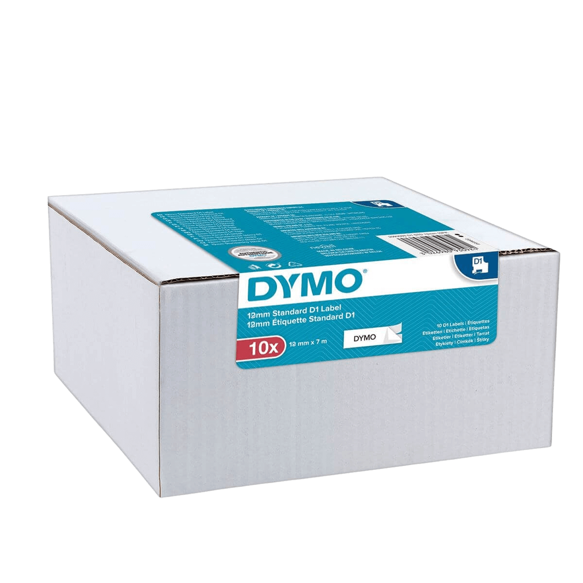 PixoJet Dymo D1 45013 S0720530 12 mm x 7 m Svart tekst / hvit teip