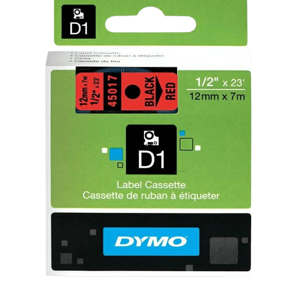 Dymo Original D1 45017 S0720570 12 mm x 7 m Svart tekst / rød teip