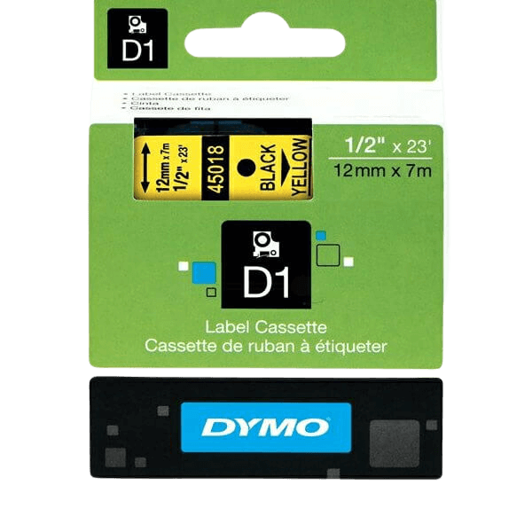 Dymo Original D1 45018 S0720580 12 mm x 7 m Svart tekst / gul teip