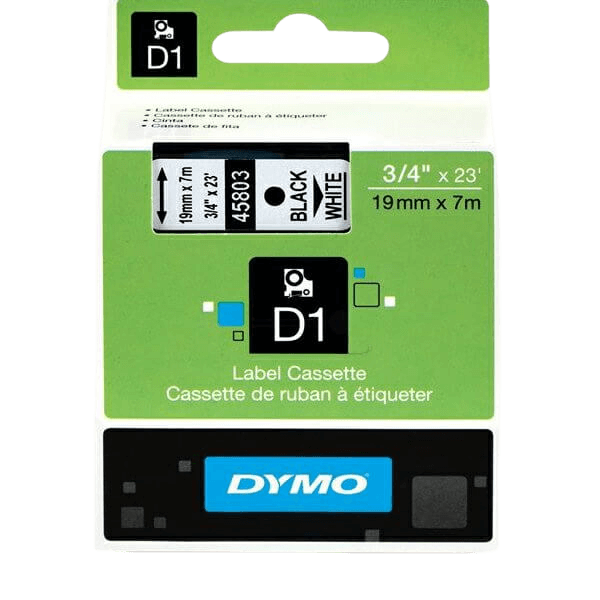 Dymo Original D1 45803 S0720830 19 mm x 7 m Svart tekst / hvit teip