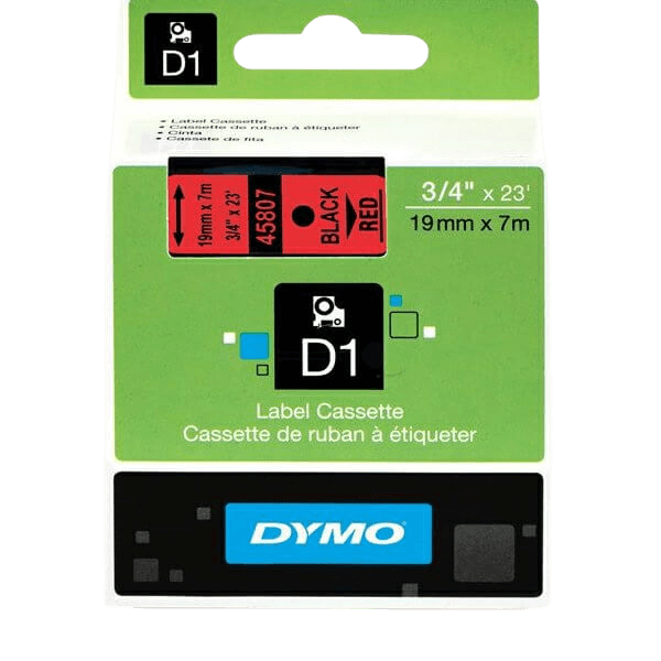 Dymo Original D1 45807 S0720870 19 mm x 7 m Svart tekst / rød teip