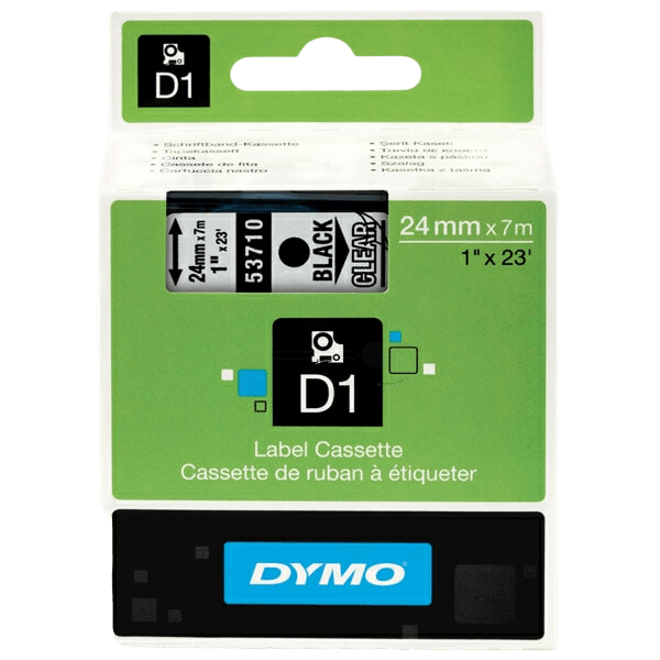 Dymo Original D1 53710 S0720920 24 mm x 7 m Svart tekst / Gjennomsiktig teip