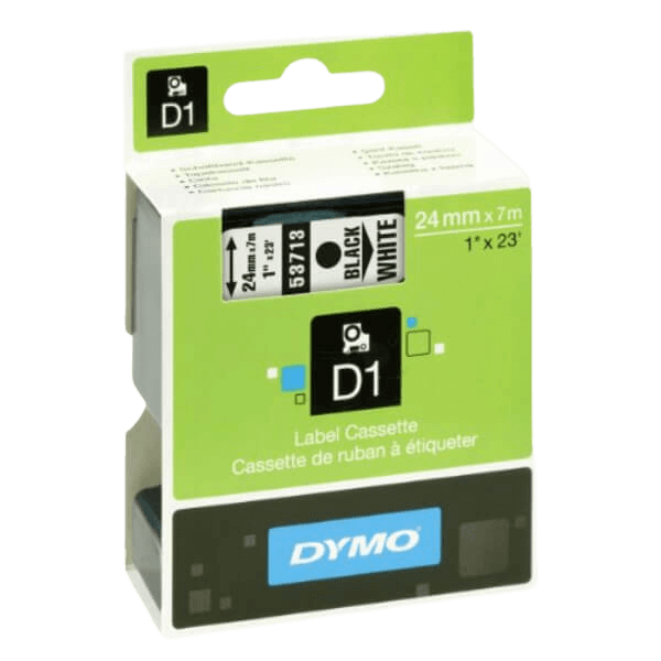 Dymo Original D1 53713 S0720930 24 mm x 7 m Svart tekst / hvit teip