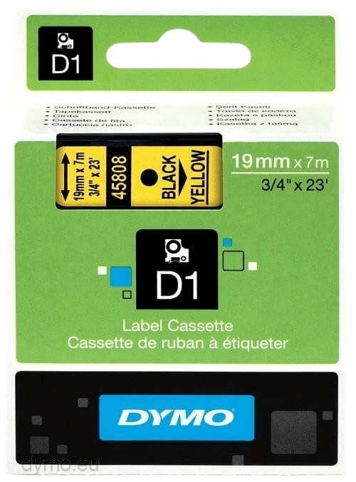 PixoJet Dymo S0720880 45808 19 mm x 7 m Svart tekst / gul teip