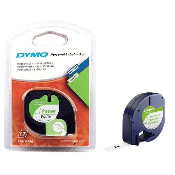 Dymo Original S0721510 91200 12 mm x 4 m Svart tekst / hvit teip