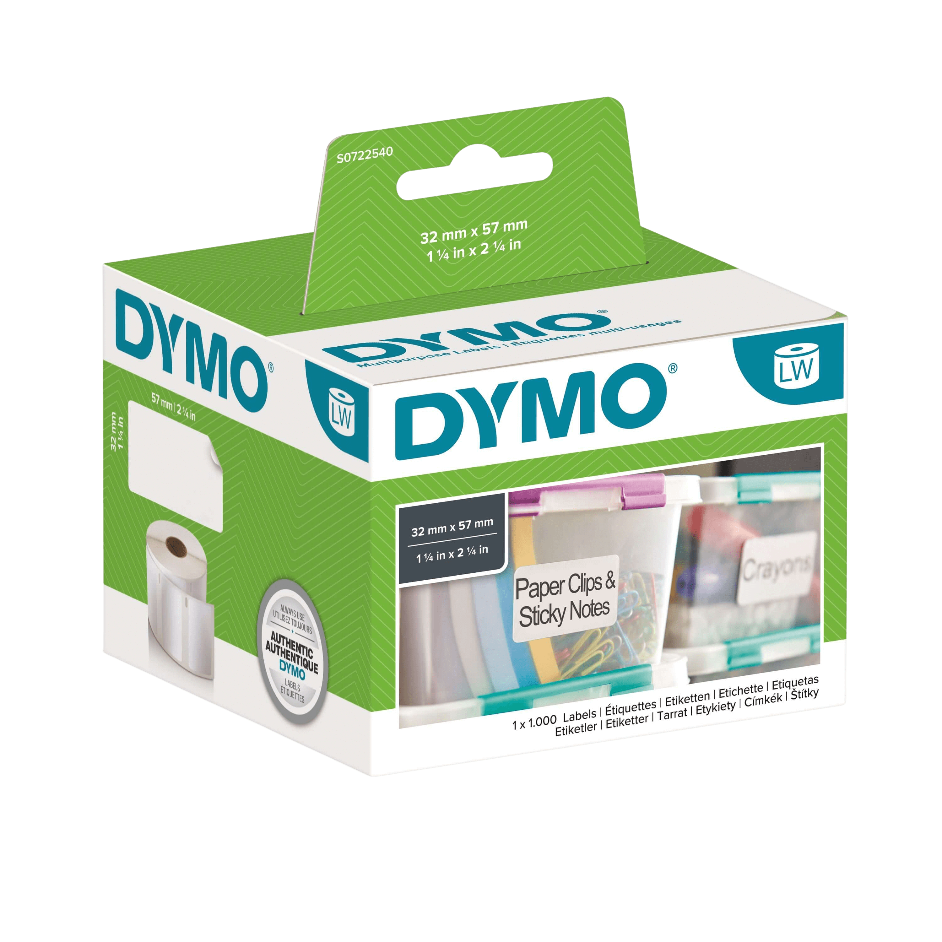 PixoJet Dymo S0722540 11354 32 x 57, 1000 stk. Hvit universaletikett