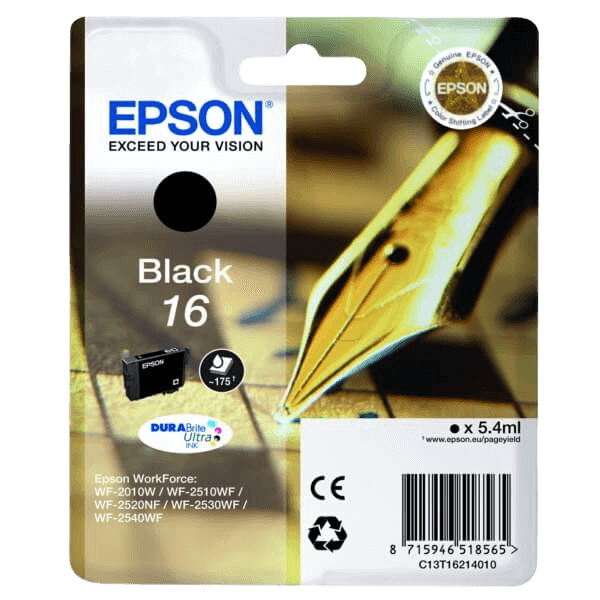 Epson Original 16 C13T16214012 svart blekkpatron | Innhold: 5,4 ml.
