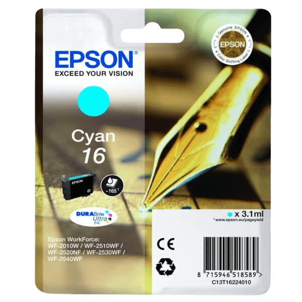 Epson Original 16 C13T16224012 cyan blekkpatron | Innhold: 3,1 ml.