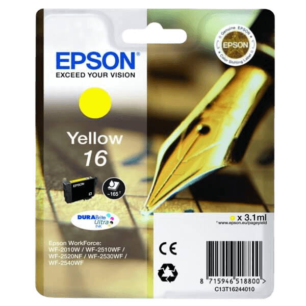 Epson Original 16 C13T16244012 gul blekkpatron | Innhold: 3,1 ml.
