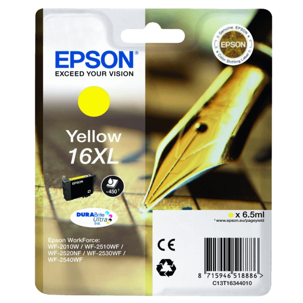 Epson Original 16 C13T16344012 XL gul blekkpatron
