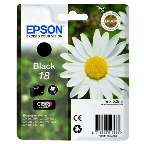 Epson Original 18 C13T18014012 svart blekkpatron | Innhold: 5,2 ml.