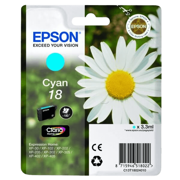 Epson Original 18 C13T18024012 cyan blekkpatron | Innhold: 3,3 ml.