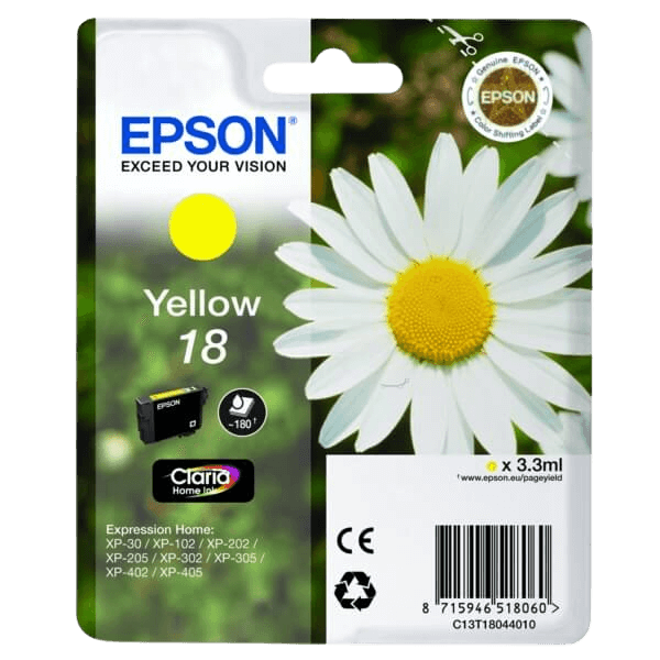 Epson Original 18 C13T18044012 gul blekkpatron | Innhold: 3,3 ml.