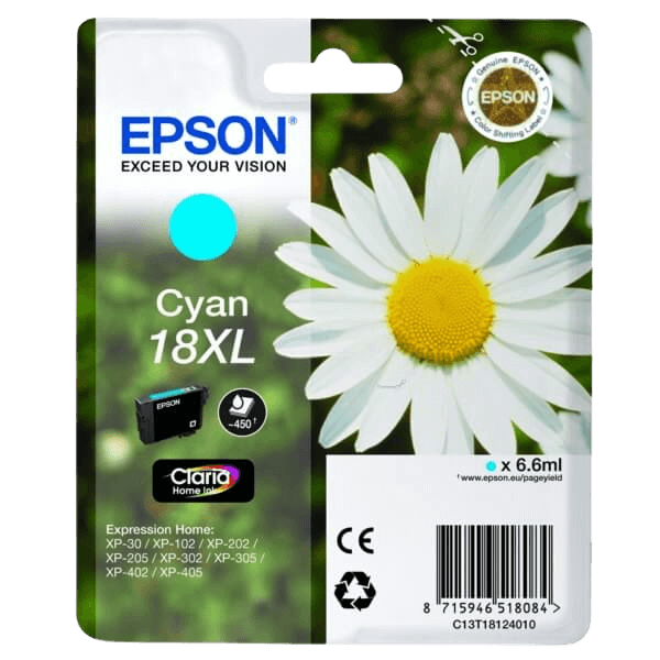 Epson Original 18 C13T18124012 XL cyan blekkpatron | Innhold: 6,6 ml.