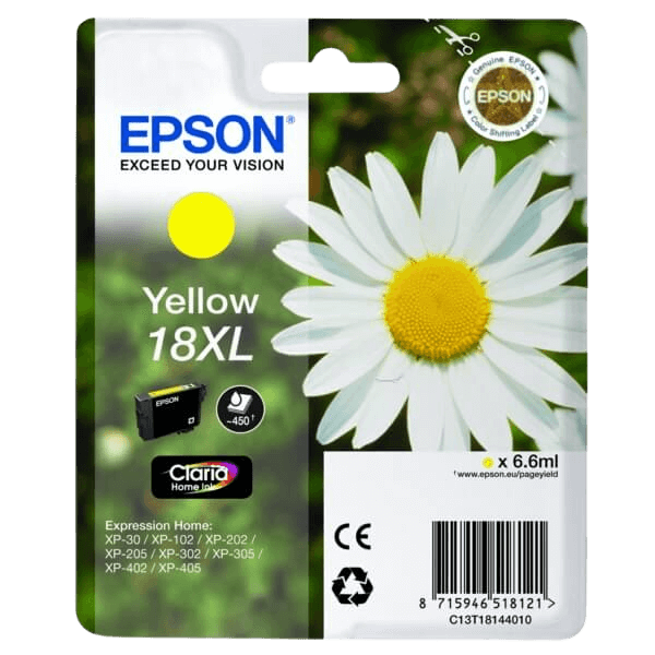 Epson Original 18 C13T18144012 XL gul blekkpatron | Innhold: 6,6 ml.