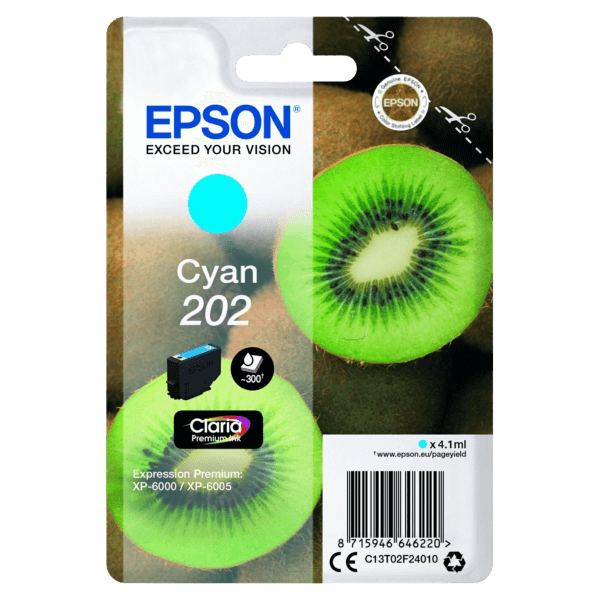 Epson Original 202 C13T02F24010 cyan blekkpatron | Innhold: 300 sider