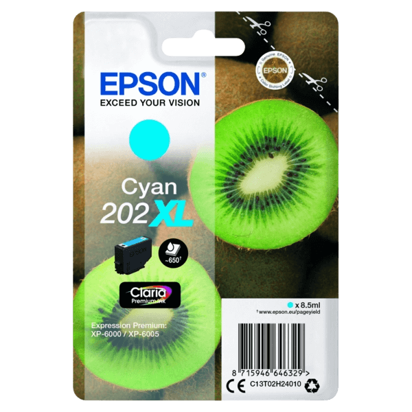 Epson Original 202 C13T02H24010 XL cyan blekkpatron | Innhold: 650 sider