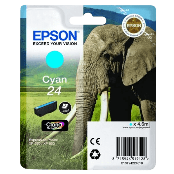 Epson Original 24 C13T24224012 cyan blekkpatron | Innhold: 4,6 ml.