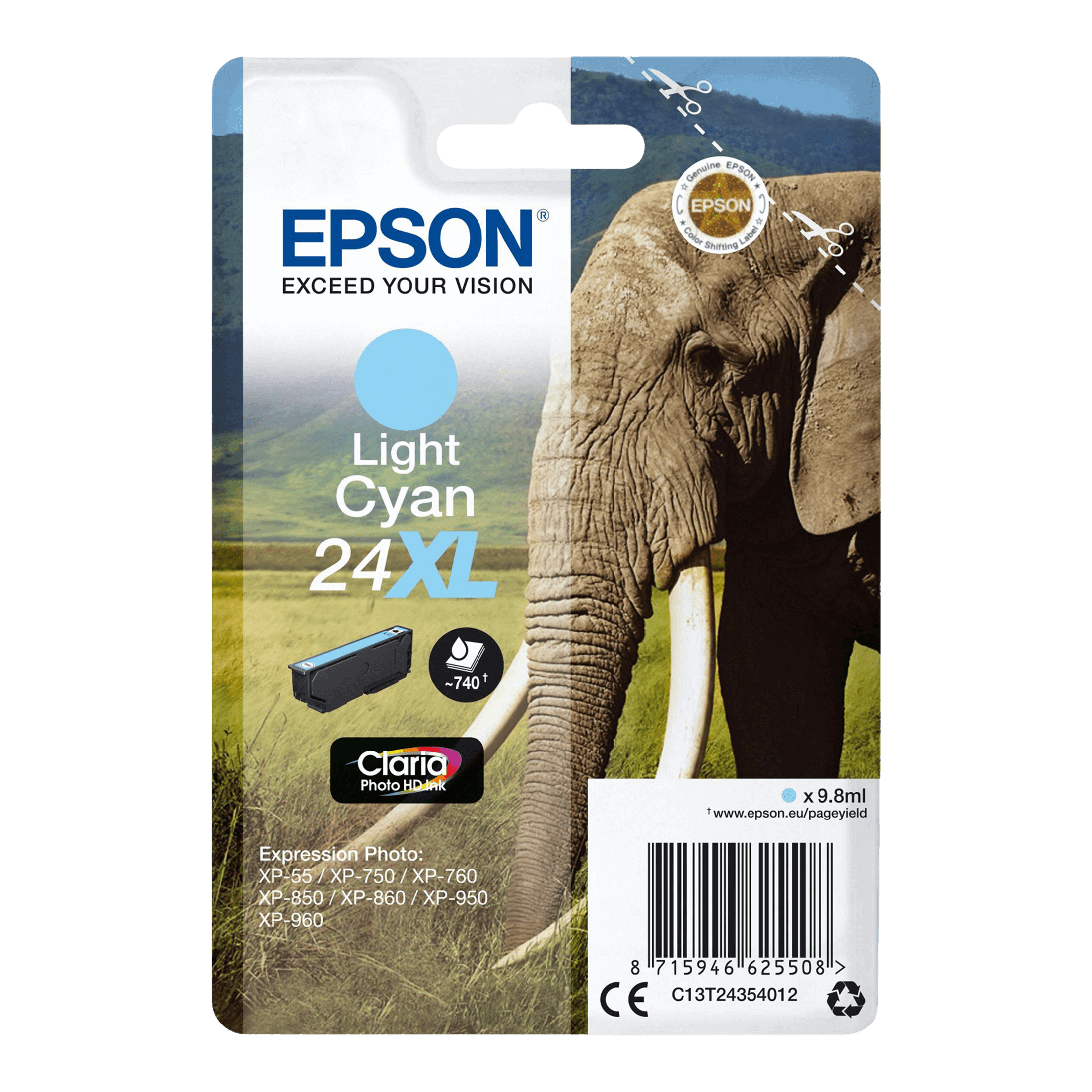 Epson Original 24XL C13T24354012 lys cyan blekkpatron | Innhold: 10 ml.