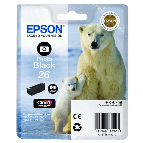 Epson Original 26 C13T26114012 fotosvart blekkpatron | Innhold: 4,7 ml.